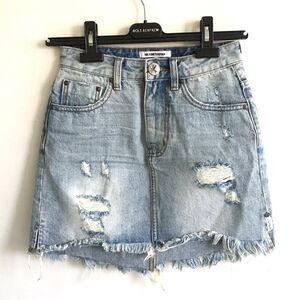 ONE TEASPOON High Waisted Denim Mini Skirt Light Blue 23